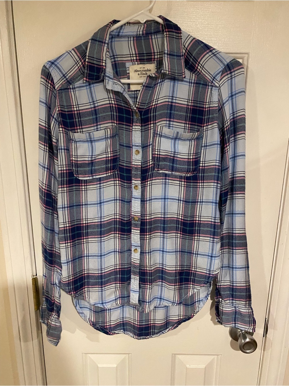 Abercrombie & Fitch Blue, Navy & Pink Plaid Shirt